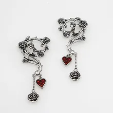 Винтажные женские серьги-гвоздики с розами на Хеллоуин в готическом стиле панк с красным сердцем для женщин, массивные женские ювелирные изделия в этническом стиле
