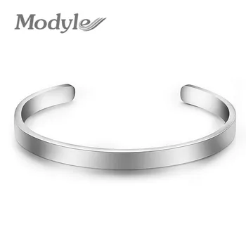 Modyle Silver Color Titanium Stainless Steel Open Cuff Bangles Bracelet for Men Women Fashion Jewelry