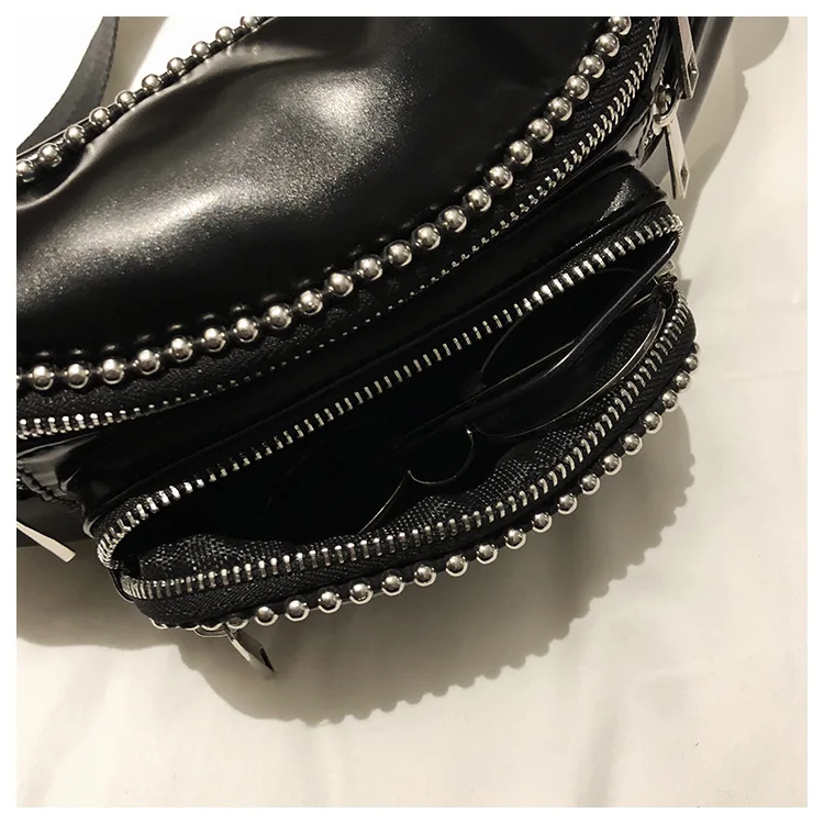 LJT Мода 2019 для женщин поясная сумка цепи кожа груди сумки Малый Fanny Pack талии ног повседневное личность заклепки карманы