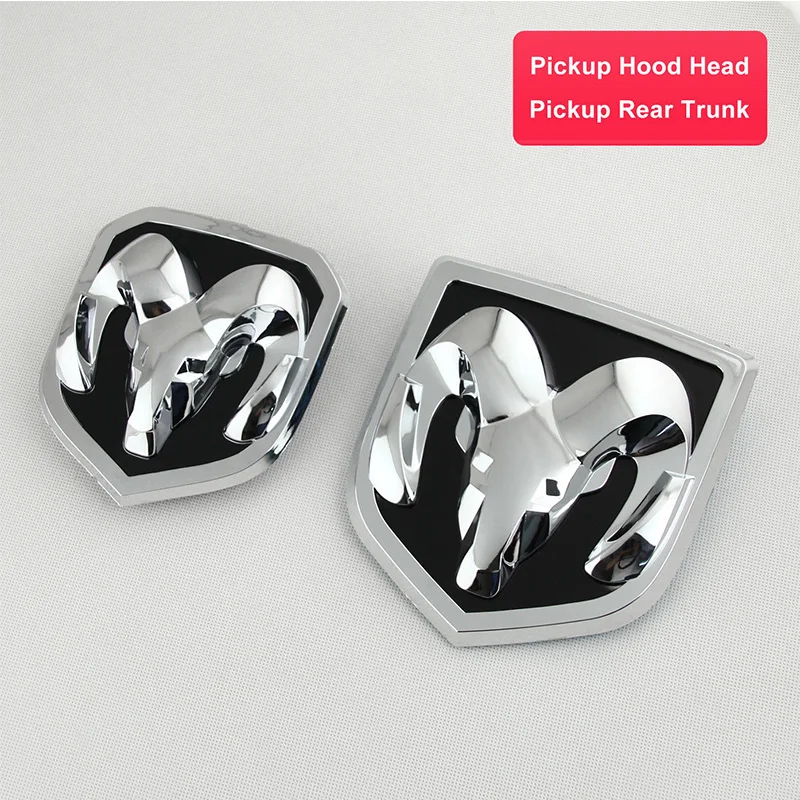 2Pcs Glossy Chrome Ram Head Logo Emblem Metal Car Badge Sticker for Dodge Parts
