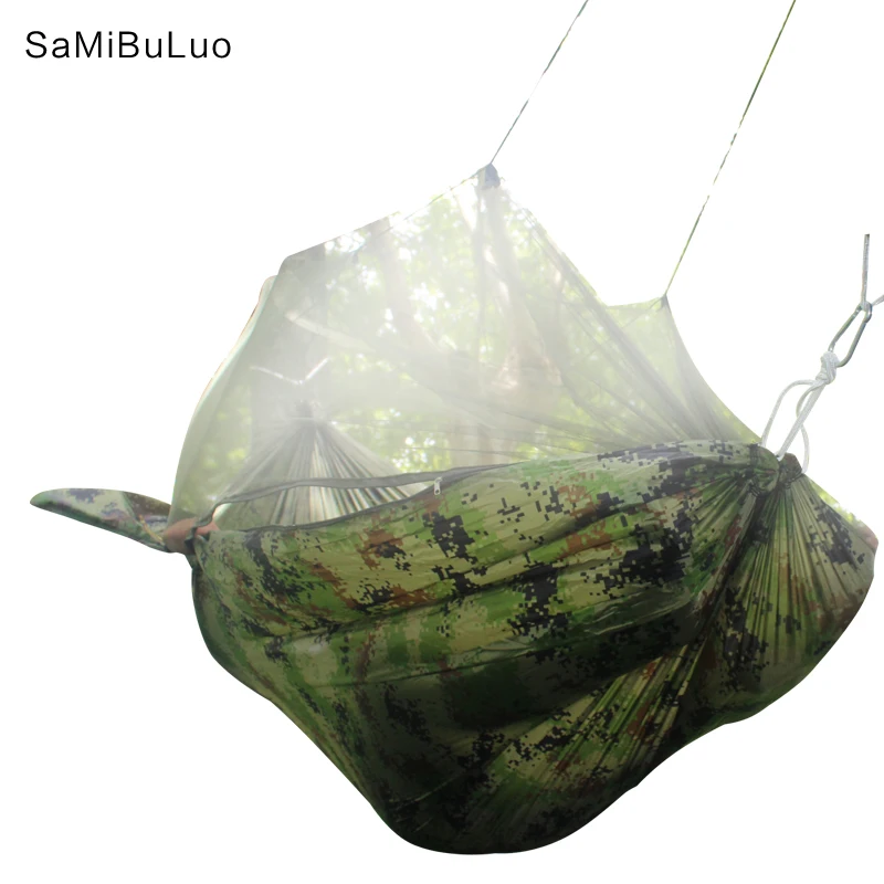 

Double Camping Hammock Mosquito Bug Net Hammock Tree Straps Carabiners Easy Assembly Portable Parachute For Survival Travel