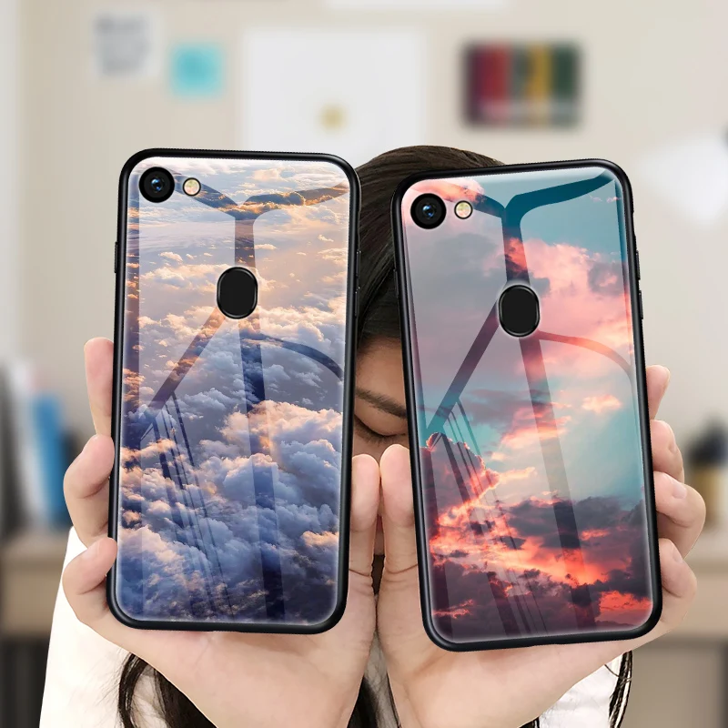 

Zerrul Tempered Glass Phone Case For OPPO F11 F5 F1s F9 A3s A7X A79 A75 A59 A57 A83 A85 A1 A3 A5 A7 A9 Luxury Cloud Sea Cover