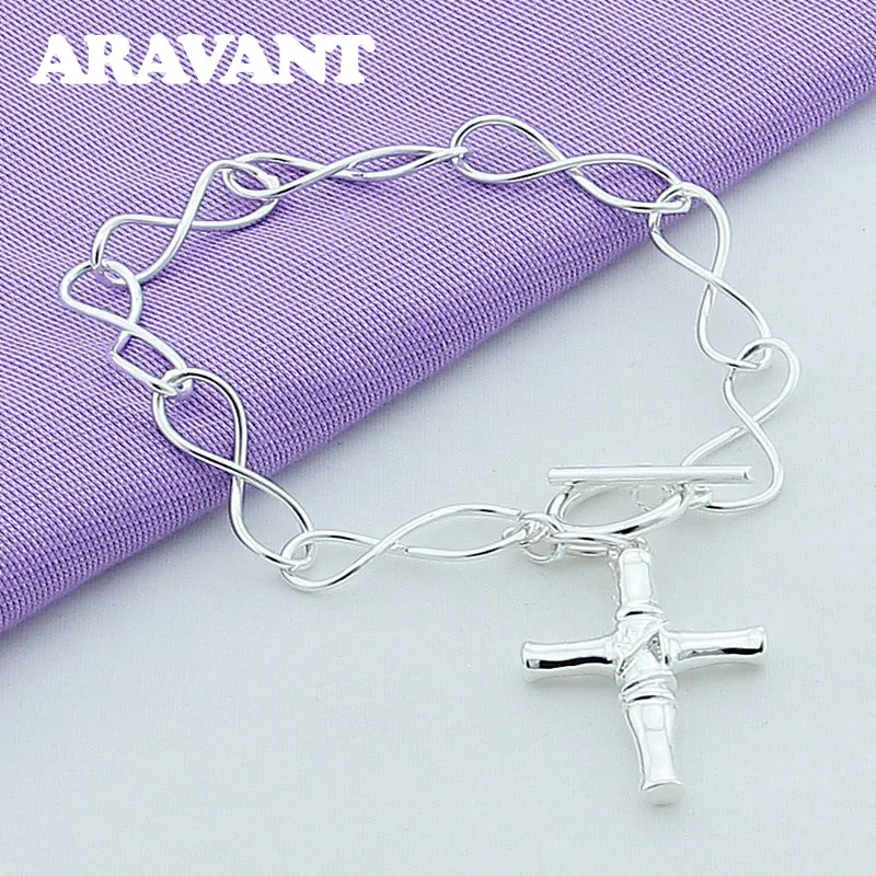 

925 Silver Jewelry Cross Charms Bracelet For Women Wedding Luxury Jewelry