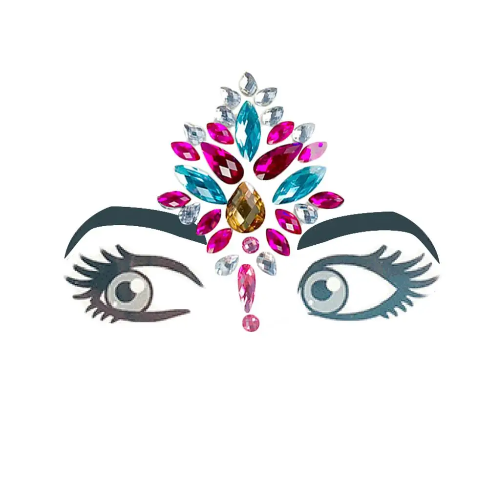 4 أنماط لاصقة لزجة ملصقات البيندي اختارته بوهيميا نمط الوجه عيون DIY جواهر الجبين المرحلة ديكور حزب ملصق برسومات لامعة