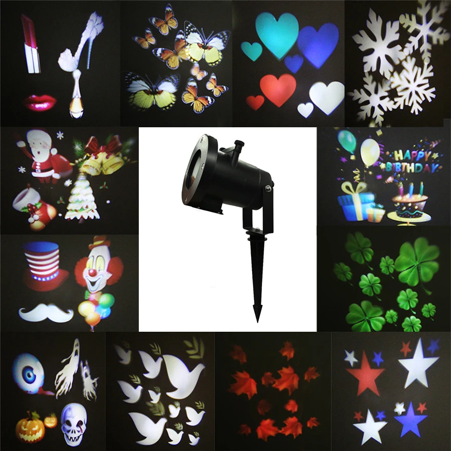 

Outdoor Garden Laser Projector Lamps With 12pcs Xmas Patterns Waterproof LED Stage Light For Christmas Garden Landscape Light