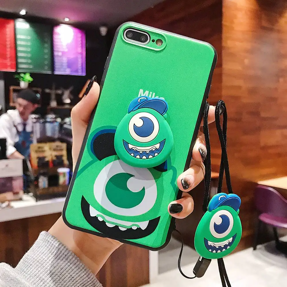 

3D Cartoon Big eye monsters Sulley Mike Phone Case For iPhone 8 7 6 6s Plus X XS Max XR Soft Silicone DIY Stand Lanyard Cover