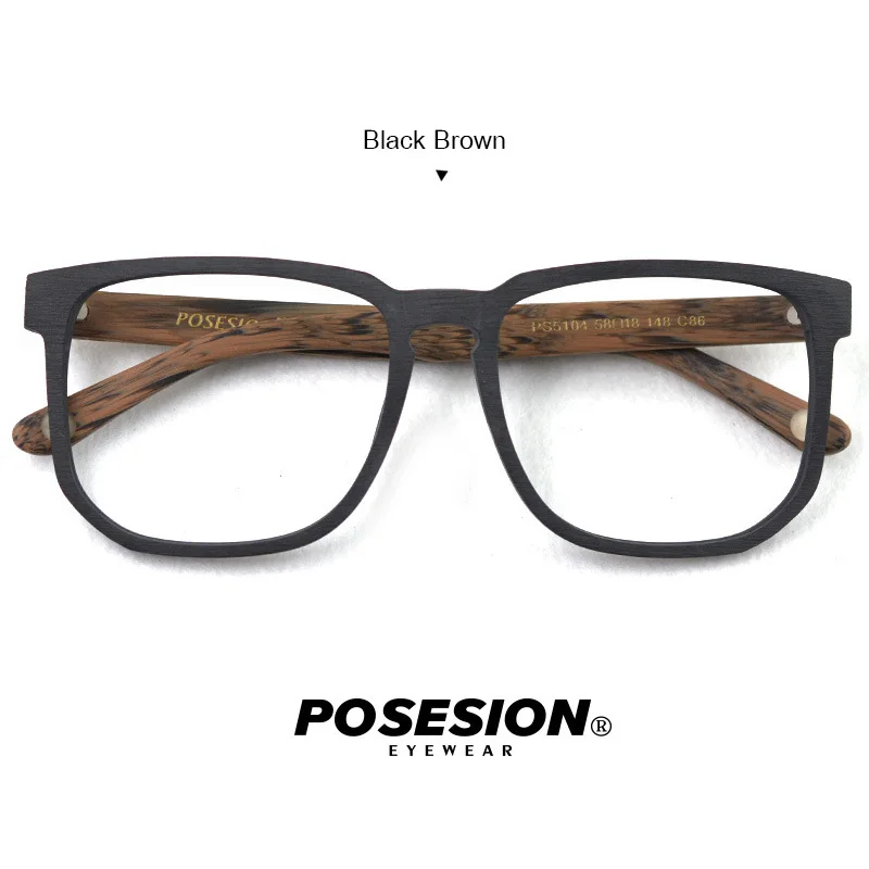 POSESION квадратные Ovesize оправы для очков для мужчин и женщин деревянные очки ручной работы Ретро Винтажные деревянные оправы для очков по рецепту - Цвет оправы: Black Brown-C86