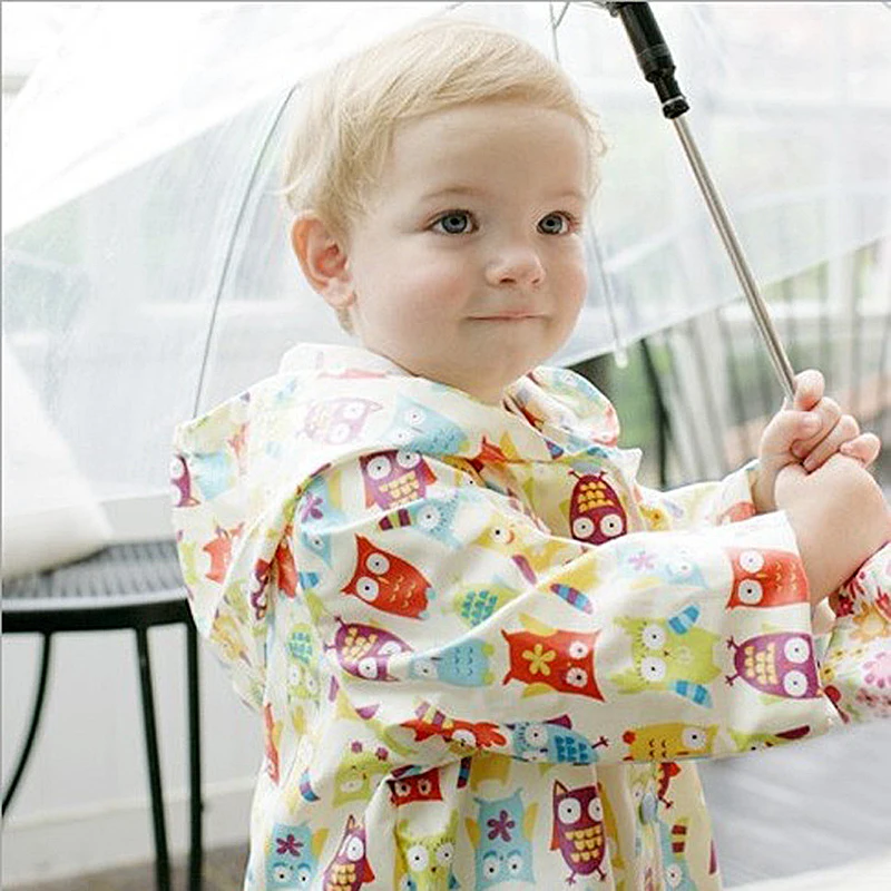 

Children Raincoat Poncho Boys Girls Kids Cute Cartoon Ponchos Owl Hooded Nylon Zipper Elastic Band Waterproof Rain Jacket