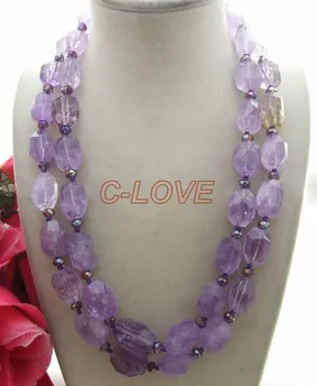 

2 strands Purple yellow Crystal Nugget&Crystal Necklace free shipment