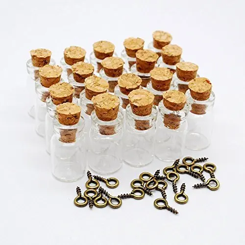 

50 Bottles + 50 Screws, Mini Tiny Clear Glass Jars Bottles with Cork Stoppers for Arts & Crafts, Party Favors,Pendant Jewelry