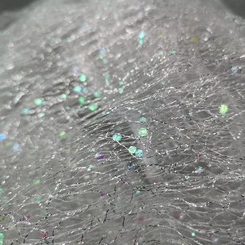 

Silver Mirage Laser Mesh Fabric Sprinkle Sequins Dress Wedding Decoration Photo Background DIY Designer Fabric