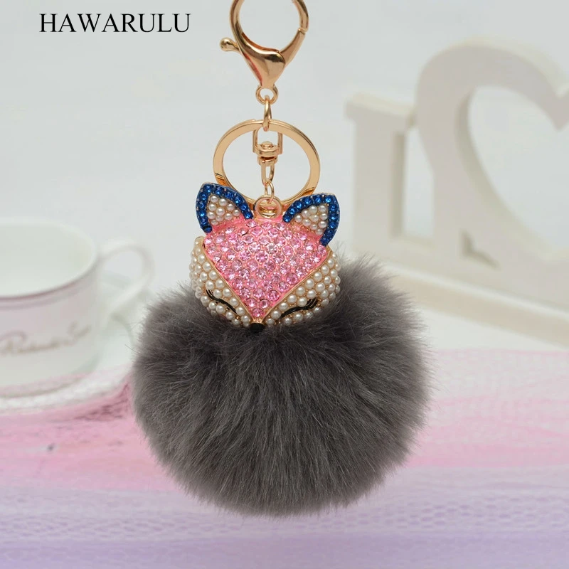 

HAWARULU 1Pcs DIY Hand-made Christmas wedding gift pompom key bionic fox Pendant of wool pompom Imitation rabbithair pompom