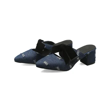 

2019 summer new style with thick with denim half drag sandals 33-43