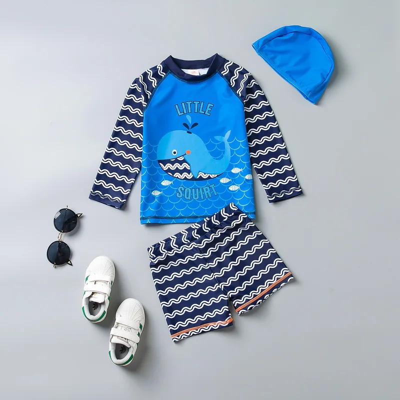 

1-4Y Boys Swimsuit Two Pieces Sunblock Long Sleeve Rash Guard Set Swimwear for a Boy Dolphin Print Blue Swimming Bathing Suit