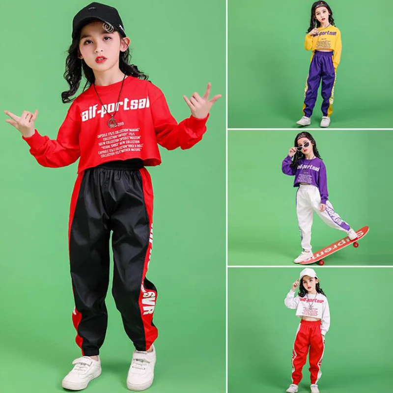 Kid Cropped Sweatshirt Shirt Jogger Pants Hip Hop Clothing Clothes Jazz Dance Costume Girls Stage Ballroom Dancing Streetwear