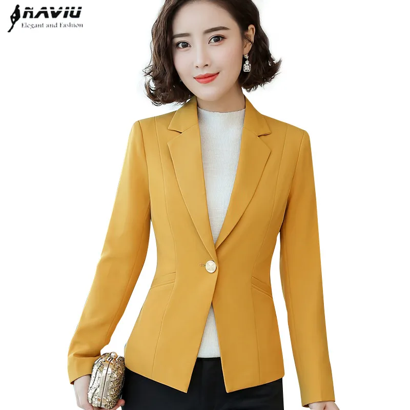 2018 Elegant women long sleeve yellow blazer plus size fashion office