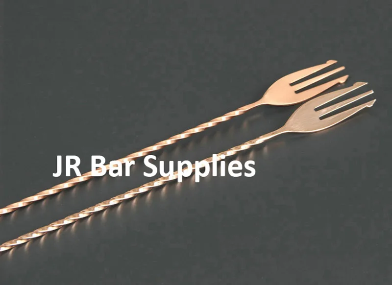 1PCS Stainless Steel Trident Bar Spoon Cocktail Mixing Spoon with Fork Cocktail Drink Mixer 30cm/40cm/50cm-Copper Plating