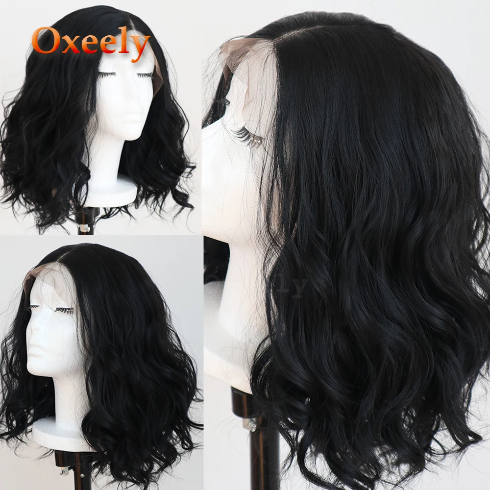 

Oxeely BOB Style Synthetic Lace Front Wigs Short Curly Hair Black Color Wigs for Women With Baby Hair Free Shipping