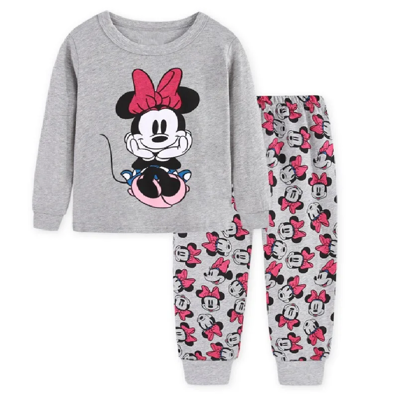 Minnie Mickey Cartoon Pajamas For Baby Girls Cute Elsa Anna T shirt+ Pant 2PCS Pajama Sets Casual Kids Girl Sleepwear Outfits