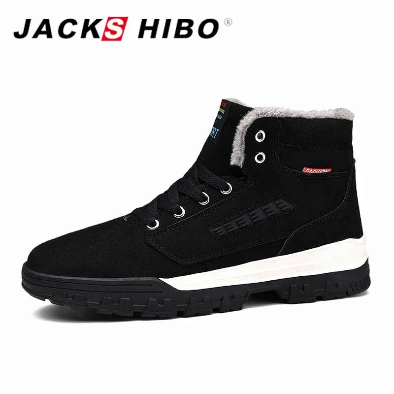 

JACKSHIBO Winter Men Boots Shoes Large Sizes Ankle Shoes Boots For Men Outdoor Non-slip Snow Shoes Sneakers Male Warm Fur Boots