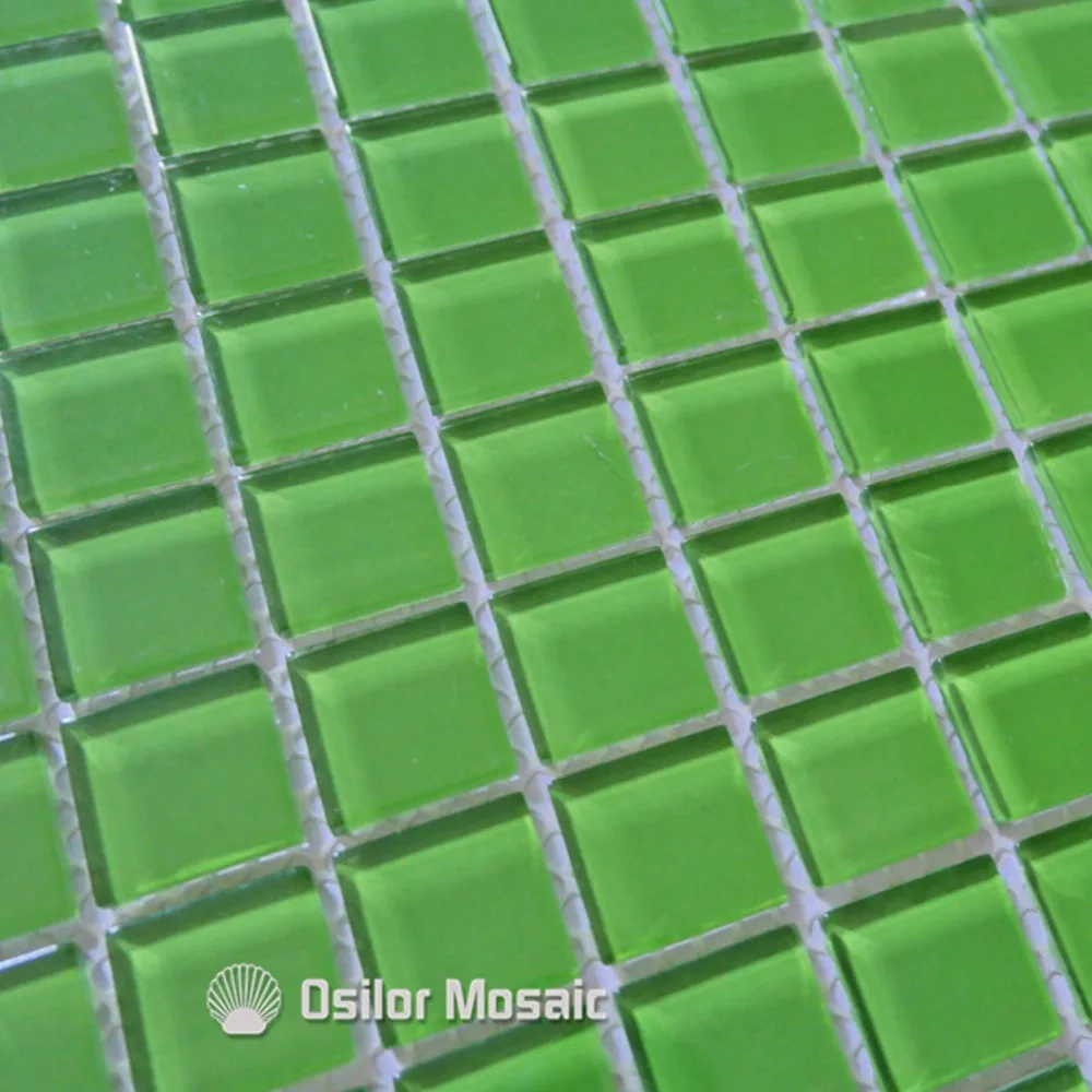 Free shipping square pattern green glass and crystal mosaic tile for