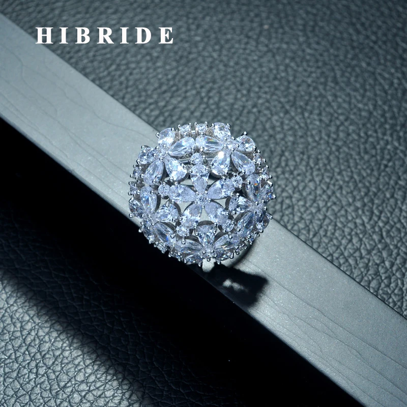 HIBRIDE Trendy Women's Jewelry Flower Shape AAA Cubic Zircon Rings for Women Wedding Ring Fashion Jewelry Anillos Mujer R-256