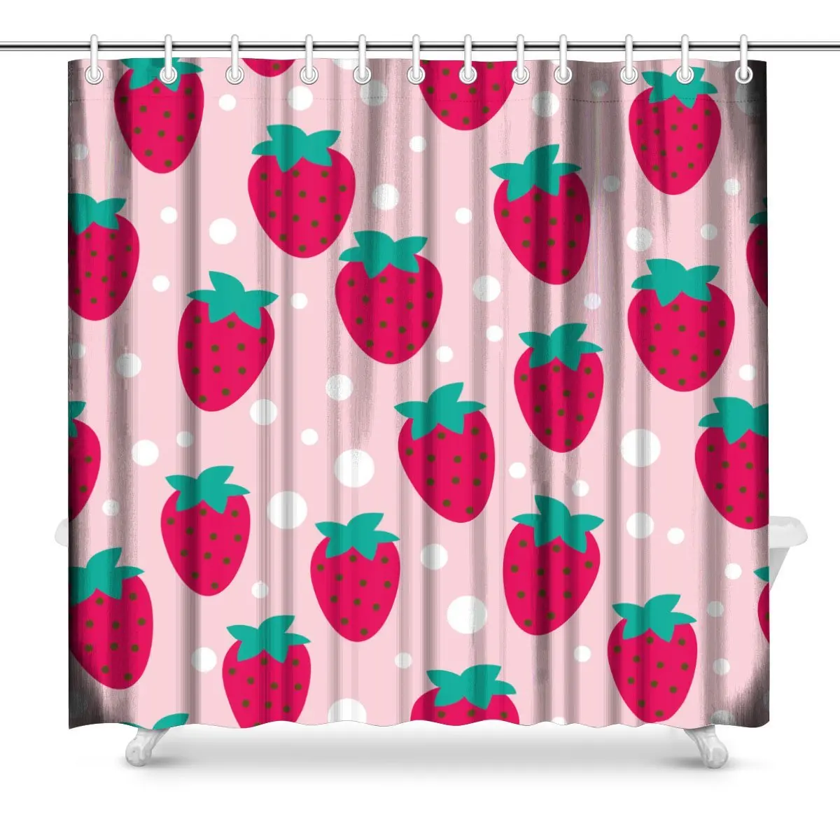 Strawberry Dot Polyester Fabric Bathroom Shower Curtain Waterproof