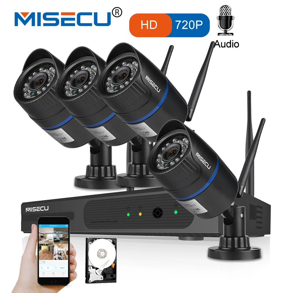 

MISECU 4CH 720P 1MP IP Camera Audio Record Wireless Security CCTV System Home NVR wifi Video Surveillance Kits Set plug play