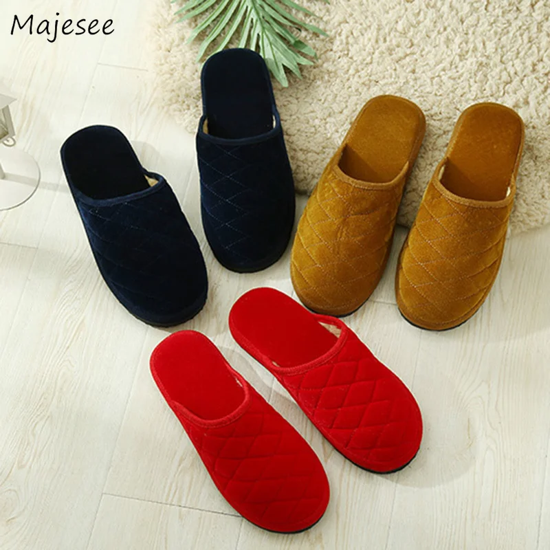 

Winter Slippers Women Floor Non-slip Simple All-match Leisure Womens Soft Printed Flock Warm Female Shoes Flat with Kawaii Chic
