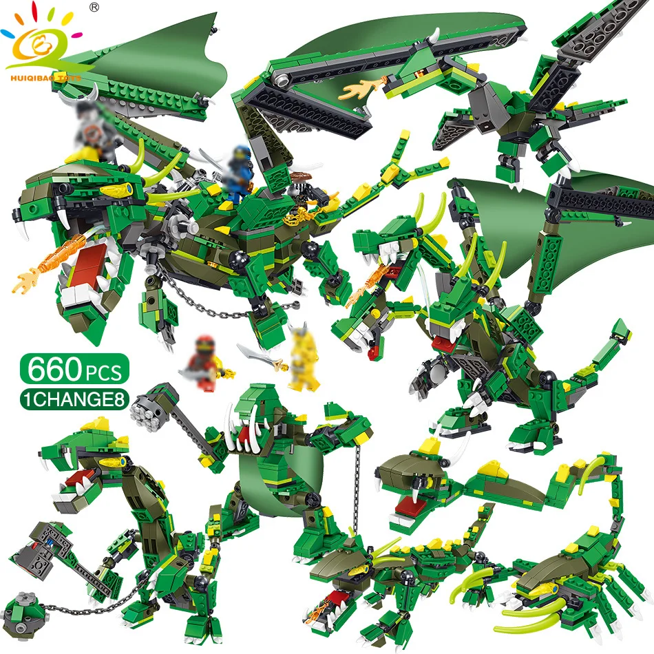 

660pcs 8in1 Ninjaed Mech Dragon Building Blocks Compatible Legoingly Ninjagoed Mighty Dinosaurs Bricks Creator Toys for Children