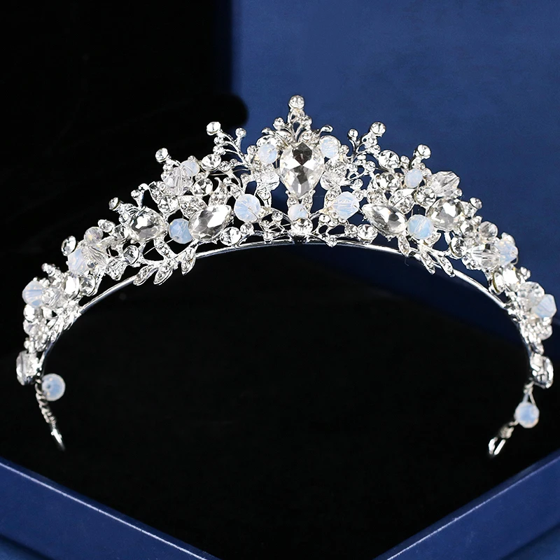 Luxury Silver Crystal princess Crowns Handmade Tiara Bride Rhinestone Wedding Diadem Queen Crown