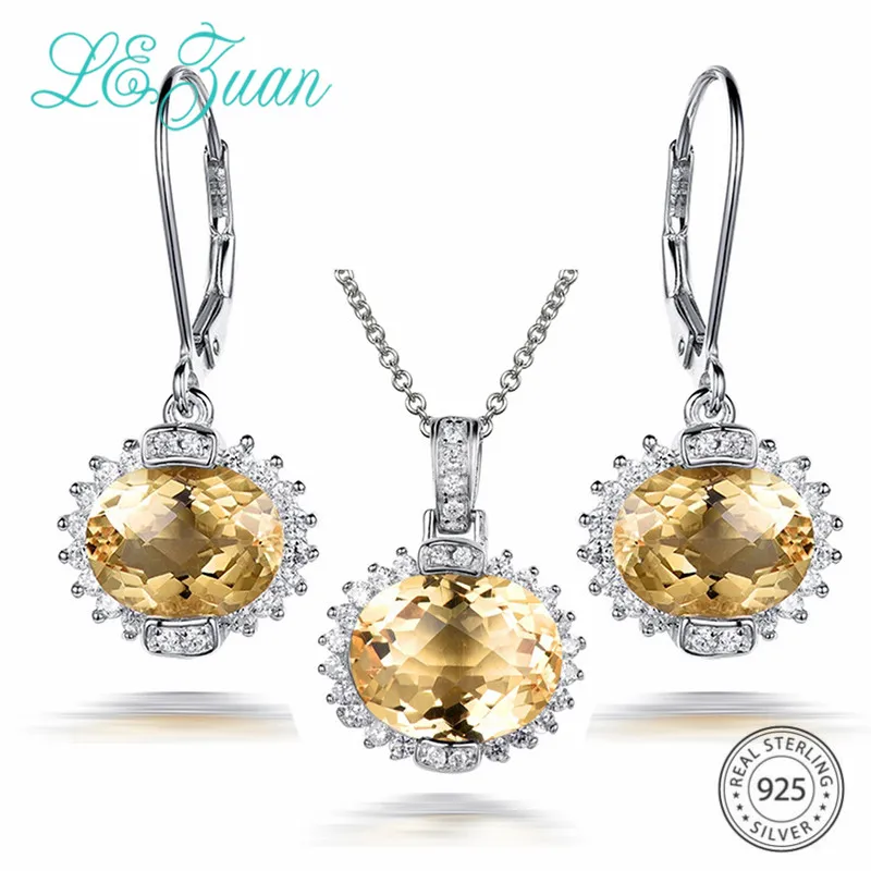 L& zuan 9.89CT натуральные ювелирные изделия с цитрином наборы для свадьбы 925 стерлингового серебра висячие серьги/кулон желтые ювелирные изделия с камнями