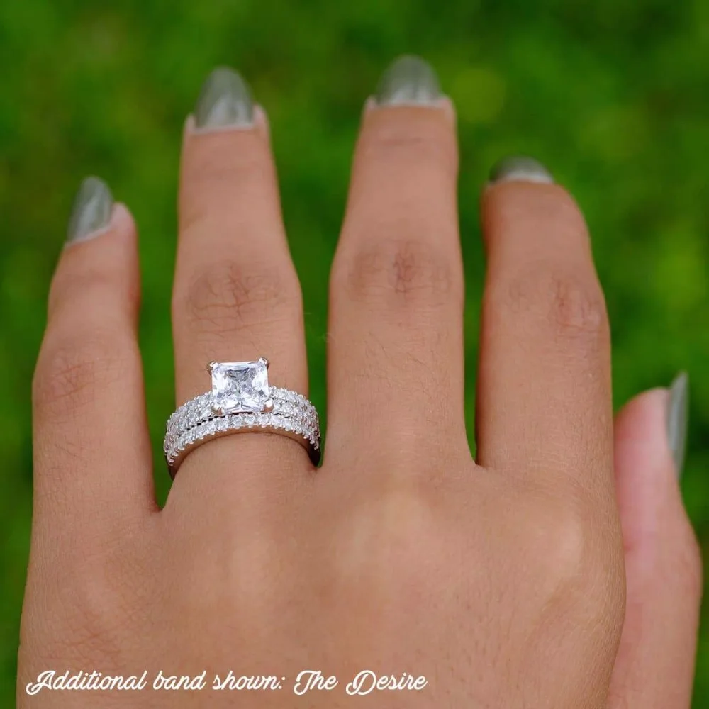 Personalized 925 silver big princess cut 7mm Amore ring sets sparkling diamante women's rings imitation jewelry.