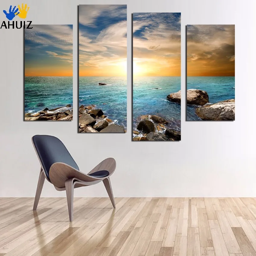

Framed Ready To Hang or with frame 4piece sea stone Print On Canvas Painting Art Picture Home Decoration For Living Room F1766