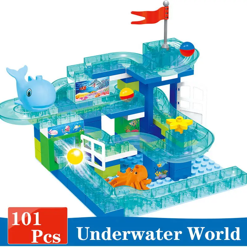 101 шт. большой размер Happy Park Sea City Marble Run модель строительные блоки Совместимые с