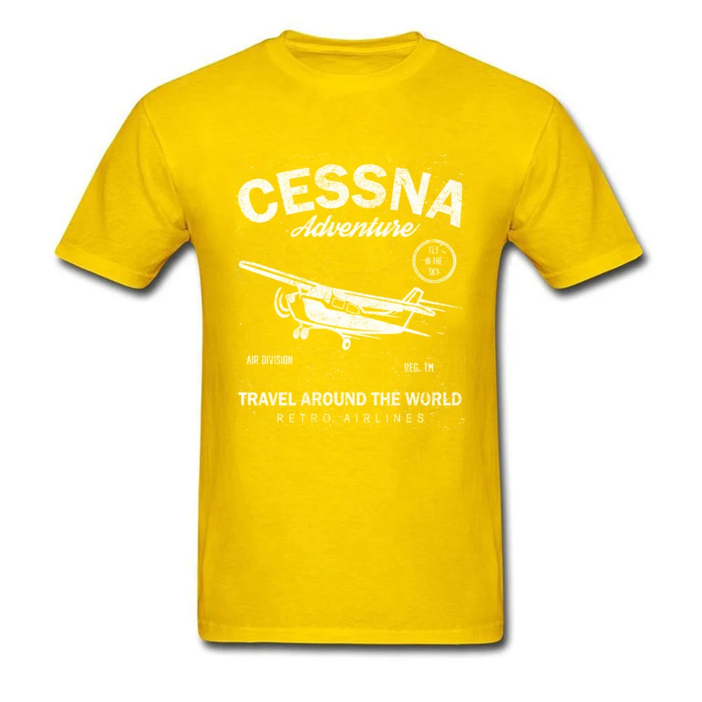 Cessna Adventure Pure Cotton Adult Short Sleeve Tops T Shirt Casual Summer/Autumn T-Shirt Printed Tops & Tees Fitted Crewneck Cessna Adventure yellow