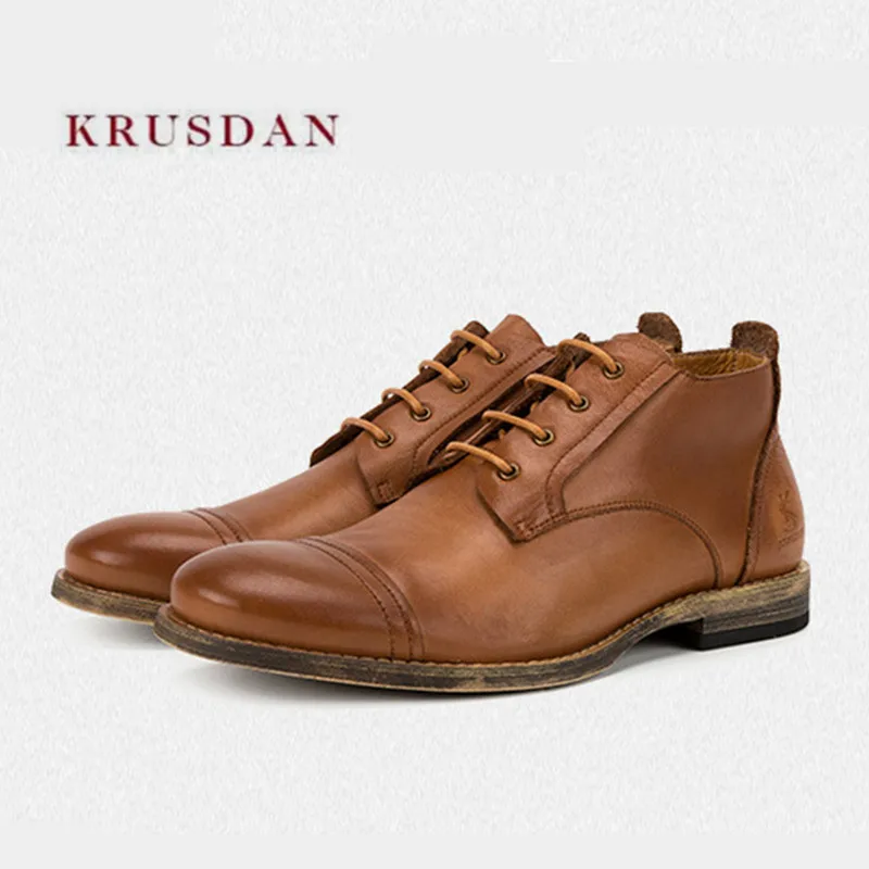 KRUSDAN/брендовые модные зимние короткие ботинки мужские ботильоны для верховой