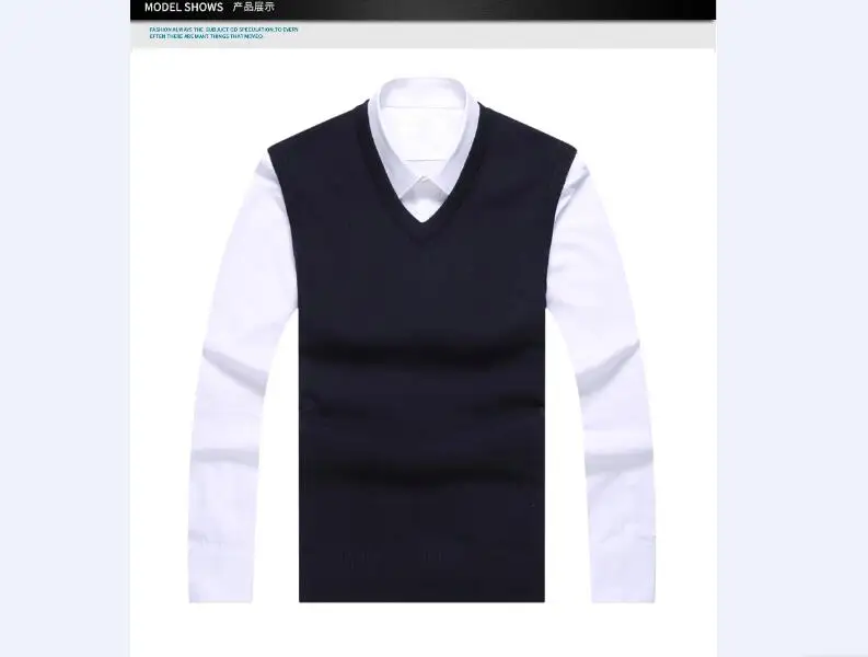 Mens solid color thick cashmere sweater vest autumn& winter male v-neck casual sleeveless warm wool sweater pullovers