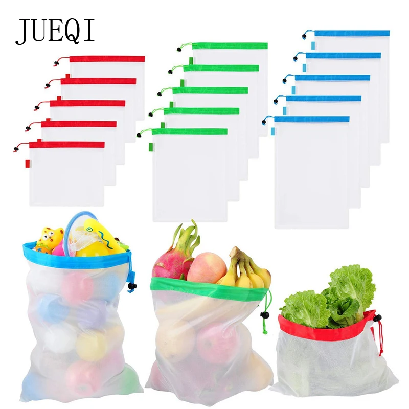

Reusable Washable Bags for Grocery Shopping Kitchen Storage Fruit Vegetable Toys Mesh Produce Bags Portable for Dropshipping