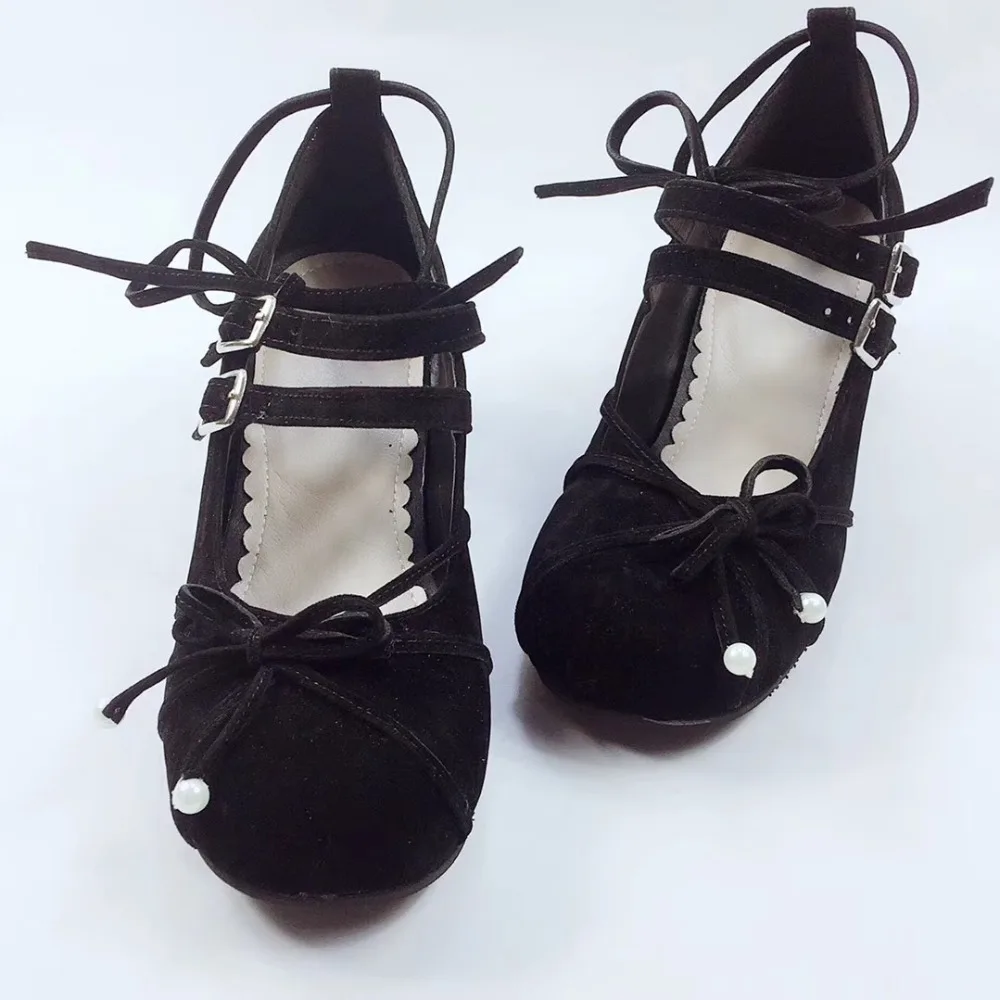 4.5cm-High-Heels-Pleuche-Black-Bow-Crossed-Straps-Pumps-Lolita-Heel-Shoes-Princess-Girl-Sweet-Lolita-Cosplay-Party-Shoes- 2