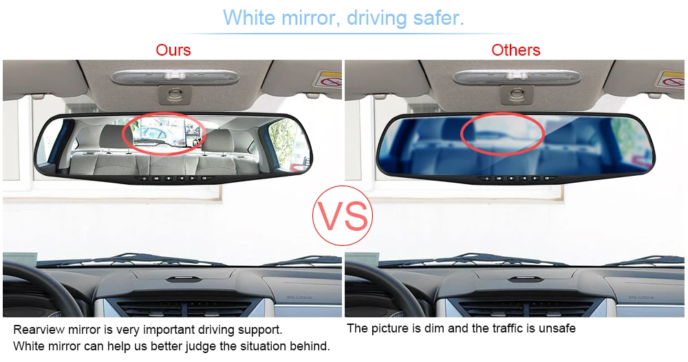 Новый 4,3 "Белое Зеркало Автомобильный dvr двойной объектив Dash Cam HD 1080 P Автомобильная камера 170 градусов видения ночного видения