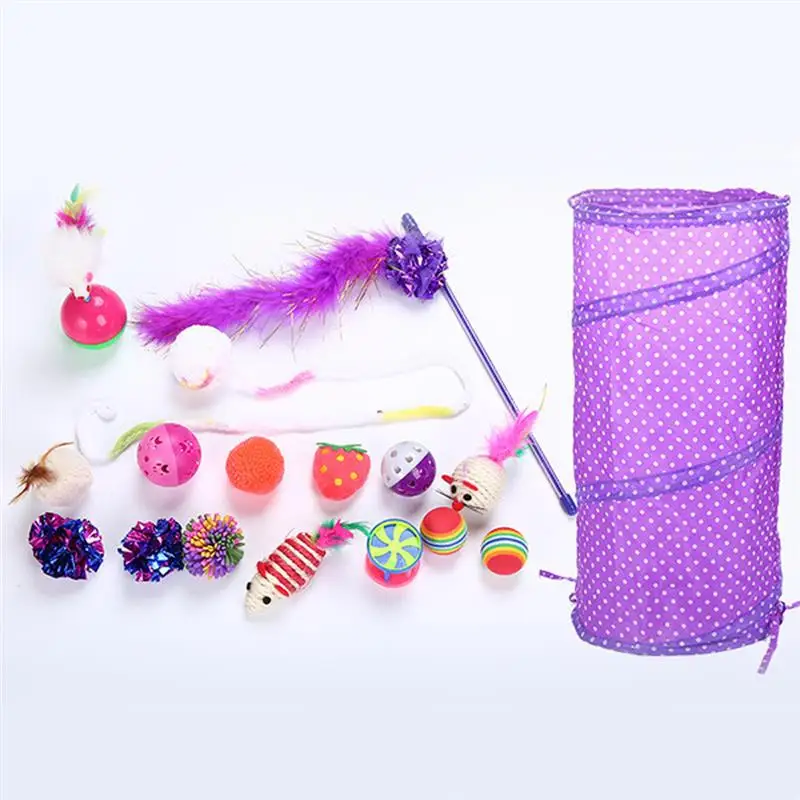 

Pet Cat Toy Set Feather Fish Mouse Ball Toys Cat Tunnel Interactive Toy For Cats 17pcs/set
