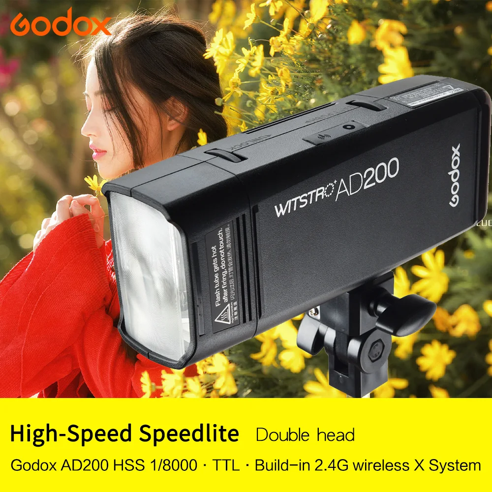 

AD200 Pocket Flash Light Double Head 200Ws with 2900mAh Lithium Battery Flashlight TTL 2.4G HSS 1/8000s Original from Godox+gift