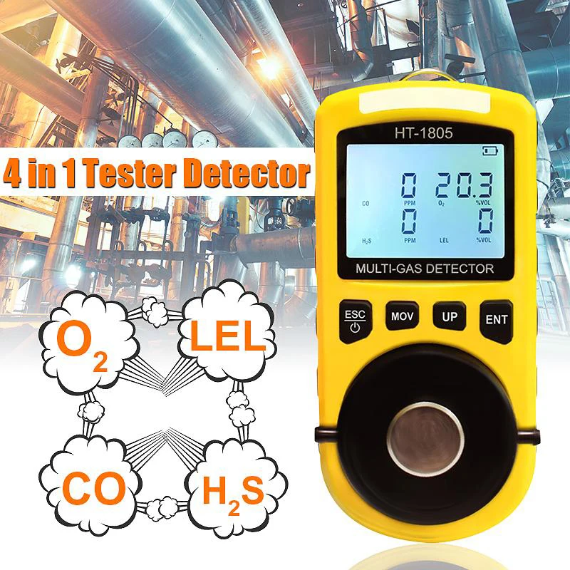 4 в 1 детектор газа HT 1805 световая сигнализация H2s/CO/O2/LEL анализатор монитор