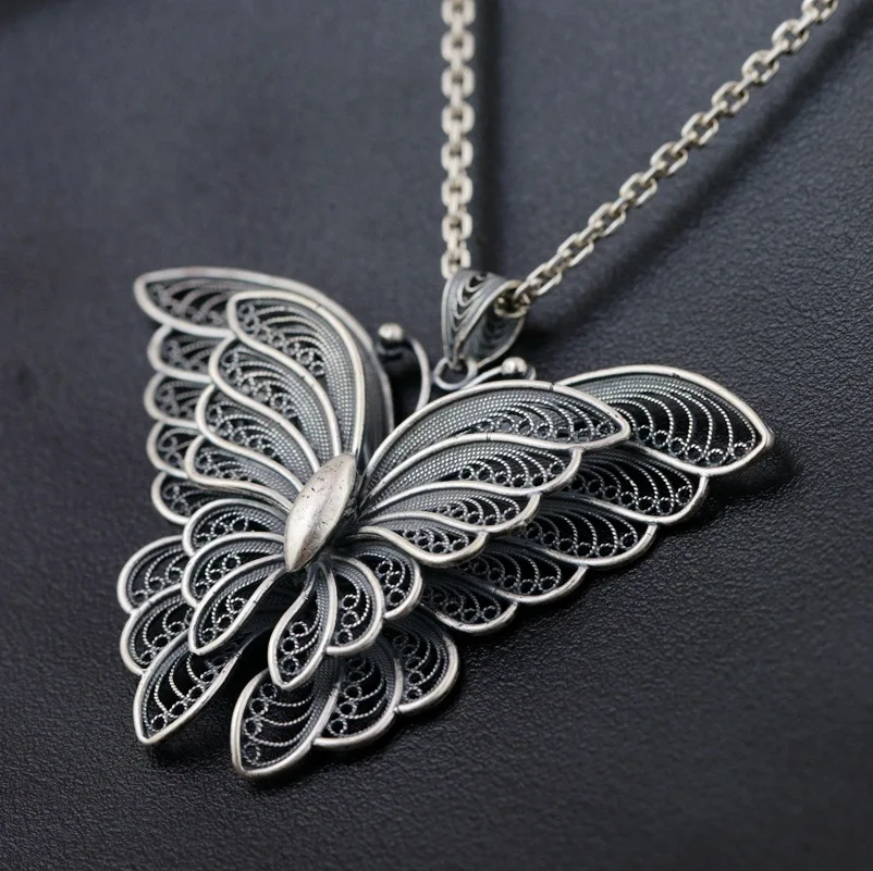 

Real Silver Emperor jewelry line 990 sterling silver, silver style The butterfly shape pendant female delicate simple gifts