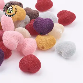 

Ideas for Valentines Day for Her Acrylic Beads, Heart, Mixed Color, Covered By Fuzz, about 25mm in diameter, hole: 3mm, about