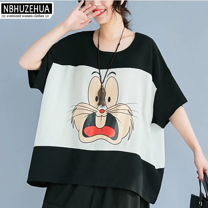 

NBHUZEHUA A128 5XL 6XL Big Size Women T-Shirt Summer Ulzzang Cartoon Cat Print Oversized Tshirt Casual Ladies Tops Funny T Shirt