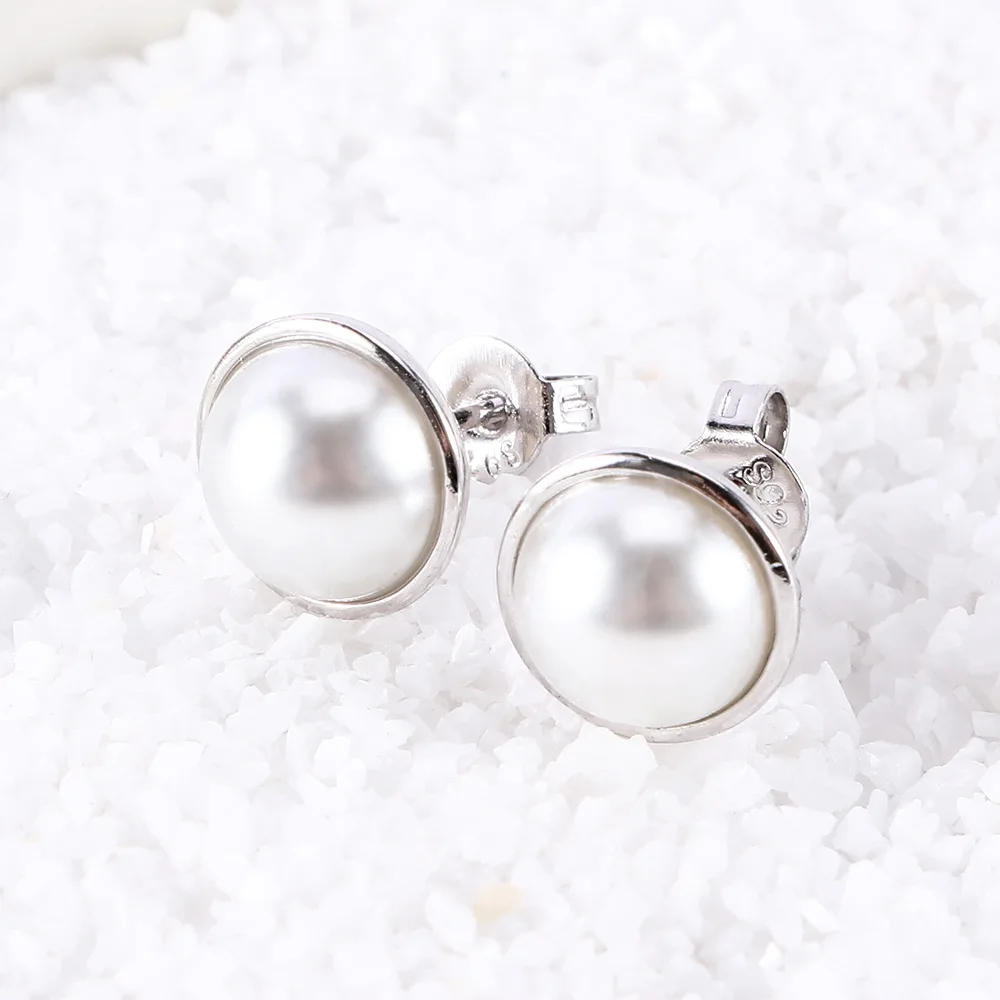 

Vintage Fashion Charm Earring Lady Jewelry Silver Plated Round Half Simulated Pearls Bow-knot Stud Earring For Women 1 Pair