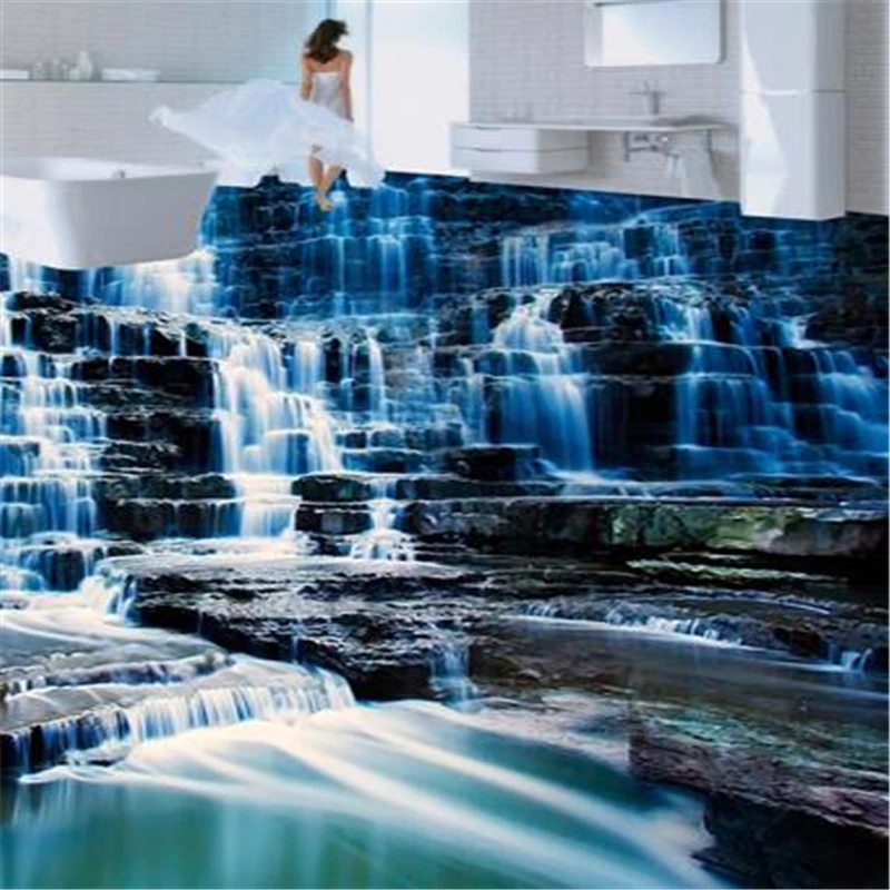 

beibehang papel de parede custom ground waterproof stereo stickers 3D floor tiles stickers flooring waterfall wallpaper mural