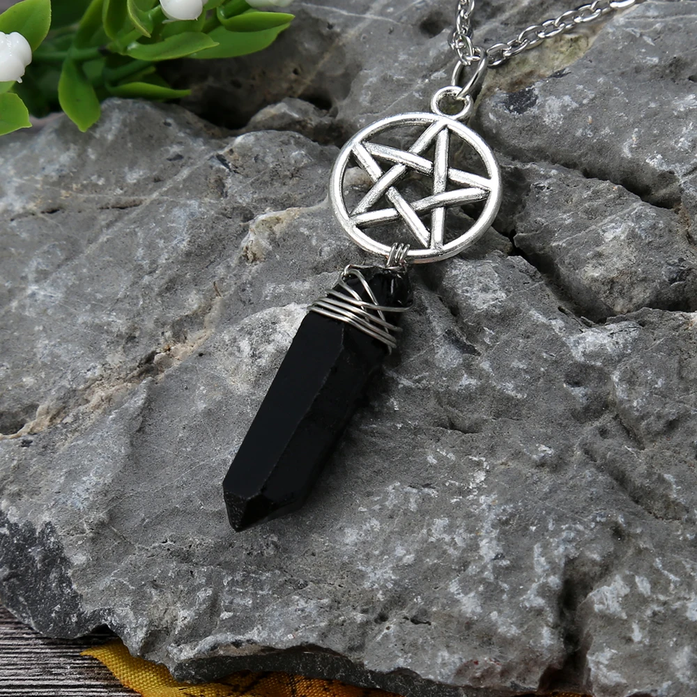 Черное турмалиновое кварцевое ожерелье Wicca подвески из необработанного камня с